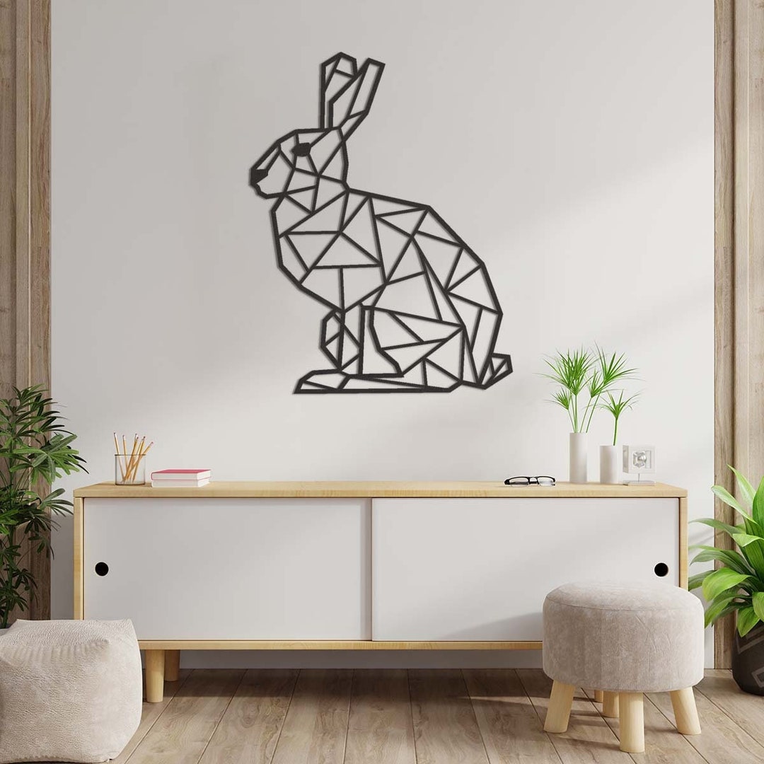 Wooden Geometric Rabbit, Wall Decoration Rabbit, Wall Decoration Living ...