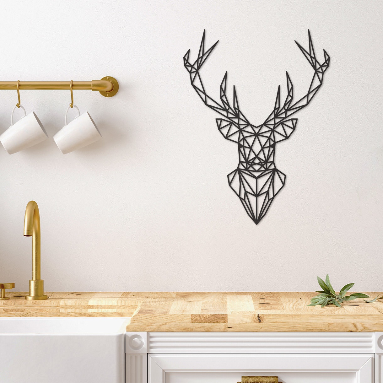 Decorazione da Parete Cervo Wallity in Legno e Metallo Noce