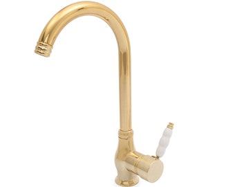 Gold Wasserhahn Rusic Wasserhahn Messing Material Medium Size Waschbecken Küche Badezimmer Single Handle Hot and Cold Tap