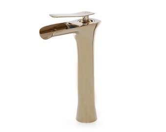 Gold Wasserfall Wasserhahn Wasserhahn Messing Material Waschbecken Küche Bad Single Handle Hot and Cold Tap