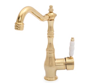 Gold Wasserhahn Wasserhahn Messing Material Kleine Größe Waschbecken Küche Bad Single Handle Hot and Cold Tap