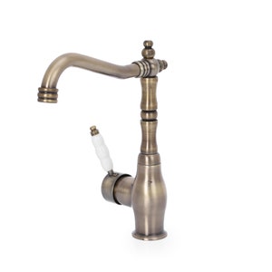 Grifo antiguo de bronce retro, grifo de agua de latón, grifo pequeño para fregadero de cocina y baño, grifo monomando para agua caliente y fría.