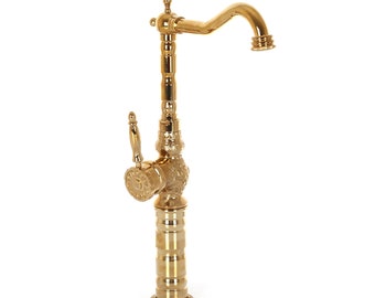 Gold Wasserhahn Wasserhahn Messing Material Große Größe Waschbecken Küche Bad Single Handle Heiß und Kalthahn