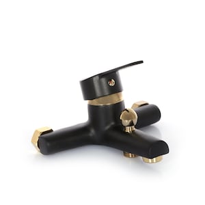 Black & Gold Bathroom Faucet: Brass Single Handle Hot Cold Tap