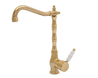 Gold Brass Bathroom Faucet: Single Handle Hot and Cold Tap
