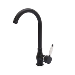 Black Brass Kitchen Faucet: Single Handle Hot Cold Water Tap