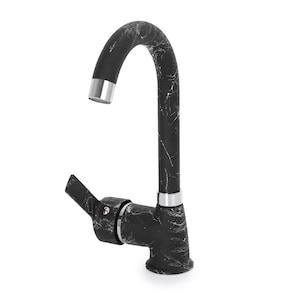 Black Veined Brass Faucet: Single Handle Hot Cold Tap