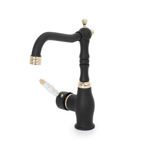 Black & Gold Brass Faucet: Single Handle Hot Cold Tap