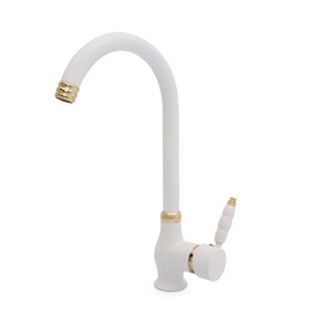 White Gold Kitchen Faucet: Brass Single Handle Hot Cold Tap