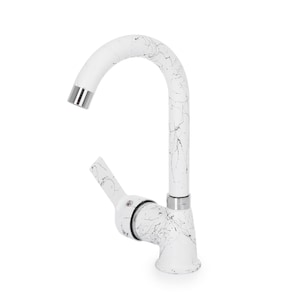 White Veined Brass Faucet: Single Handle Hot Cold Water Tap
