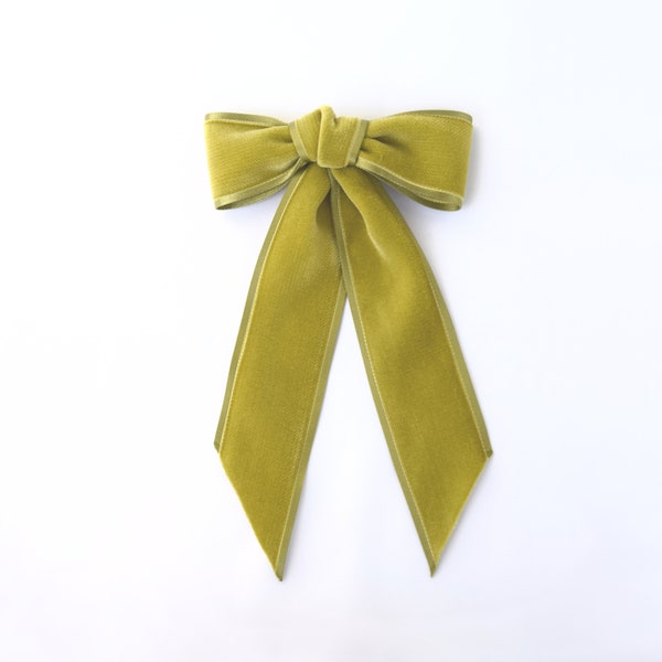 Grüne Velvet Schleife / Luxus Schleife aus Viskose / echte French Barrette / Doppelseitiger Samt / Obrucci