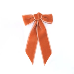 Laço de Veludo Laranja / Laço de Viscose Luxo / Presilha Francesa Real / Veludo Dupla Face / Obrucci