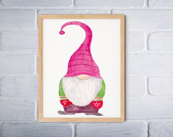 Gnome aquarelle de ferme, Gnome de Noël, Gnome rouge, Clipart, Art mural, PNG, Art de carte de Noël, Art mural, Gnome de jardin, Gnomes