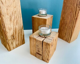 HOLZDESIGN Kerzenständer Set, Kerzenhalter Set, Teelichthalter Set, Balken, Holz Geschenk, Modern, rustikal Dekor, Handmade, ALTHOLZ