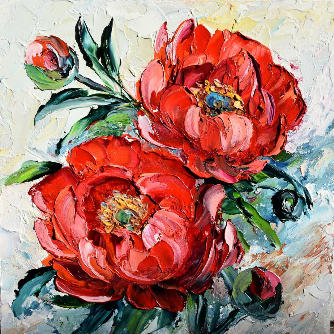 Peonies Painting Impasto Red Peonies Art Original Peony Art Flower Oil ...