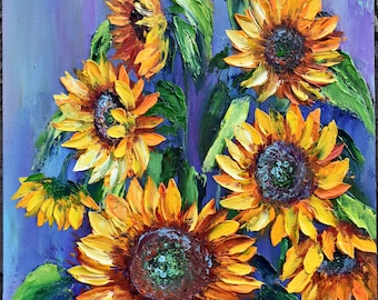 Sonnenblume Wandkunst Sonnenblumen Malerei Kunstwerk mit Sonnenblume Strukturierte Blume Innenmalerei Wandkunst Bunte Malerei botanische Kunst