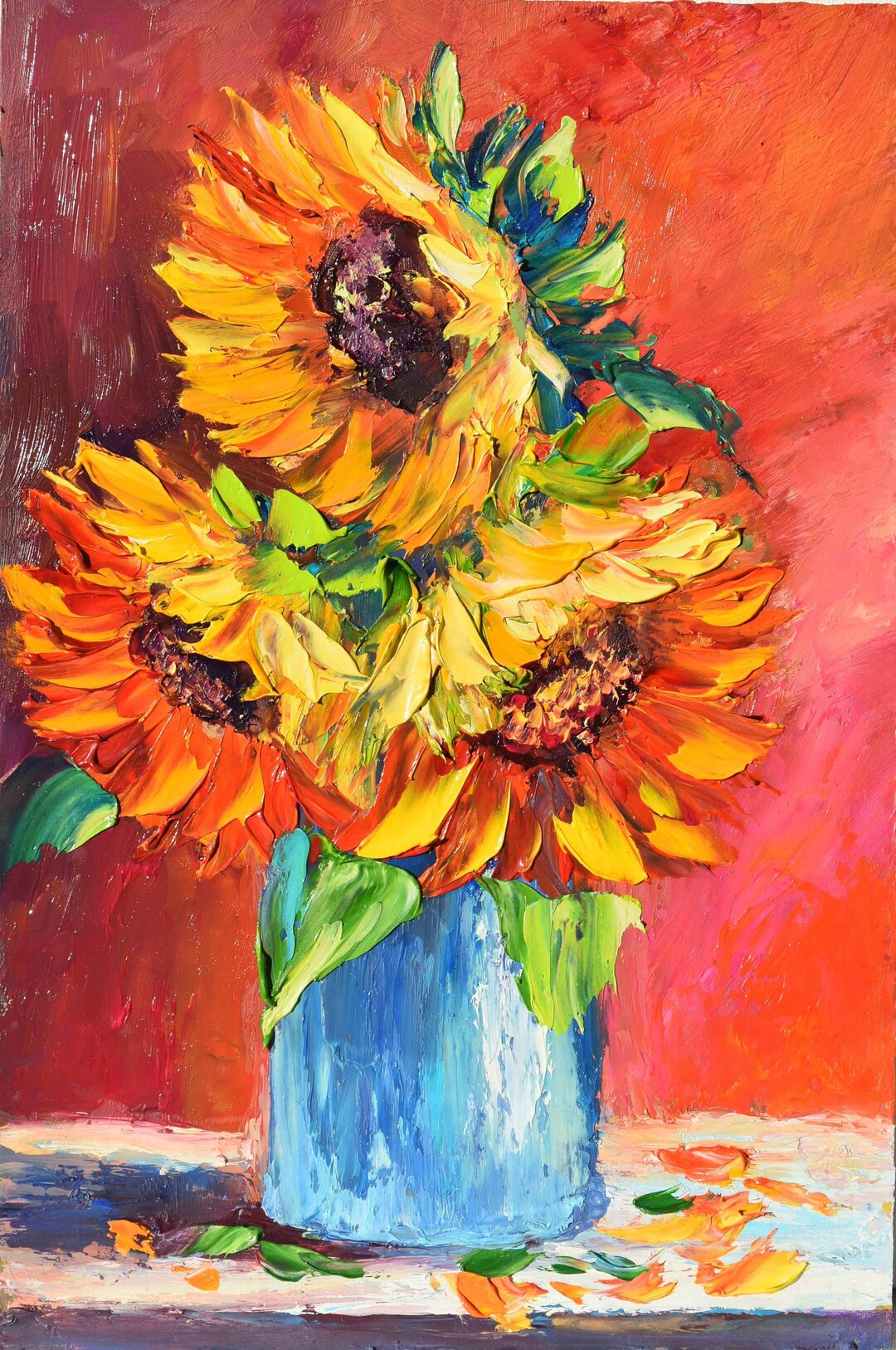 Sunflowers Painting Still Life Painting Floral Artwork Oil Art Impasto ...