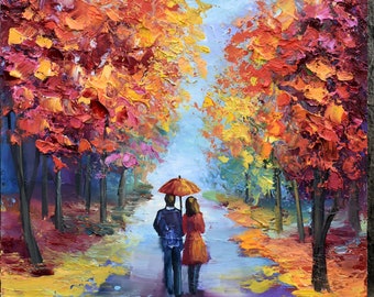 Autumn painting fall painting Present for the wedding autumn painting Interior painting Art for home wall decor red trees painting