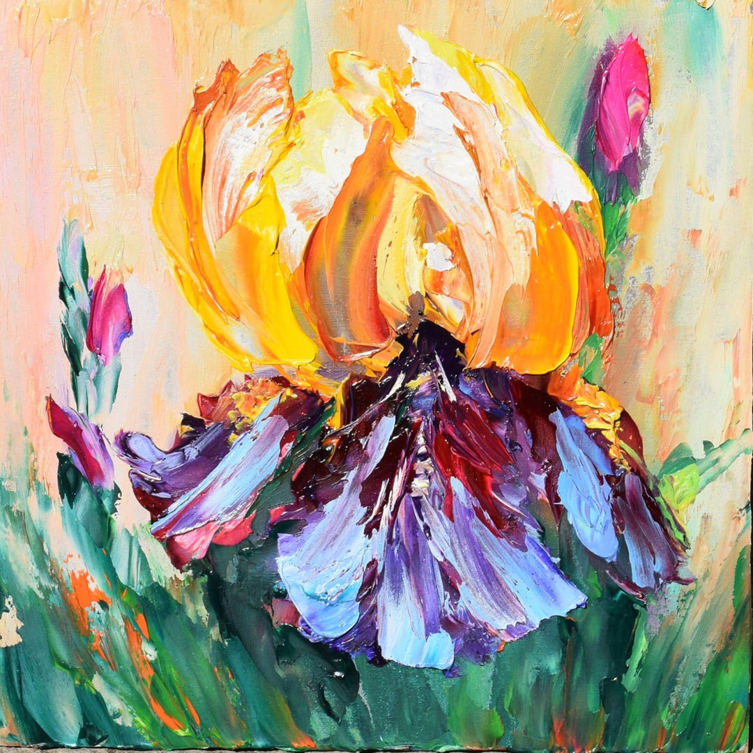 Iris Painting Spring Flower Art Abstract Art Miniature Painting Purple ...