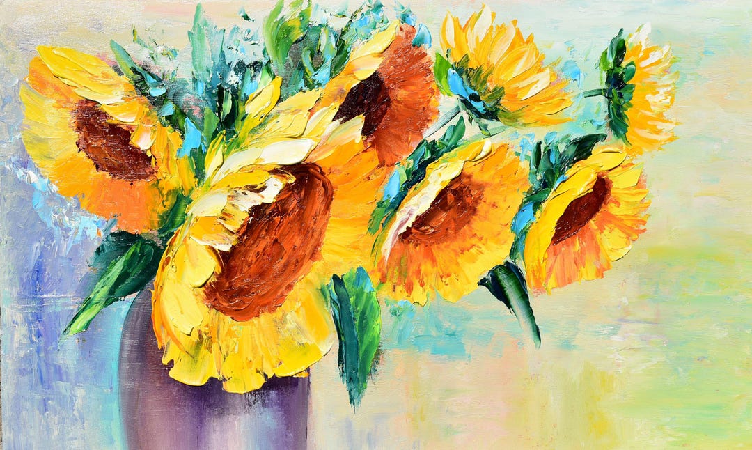 Sunflower Wall Art Still Life Painting Wildflowers Oil Art Palette ...