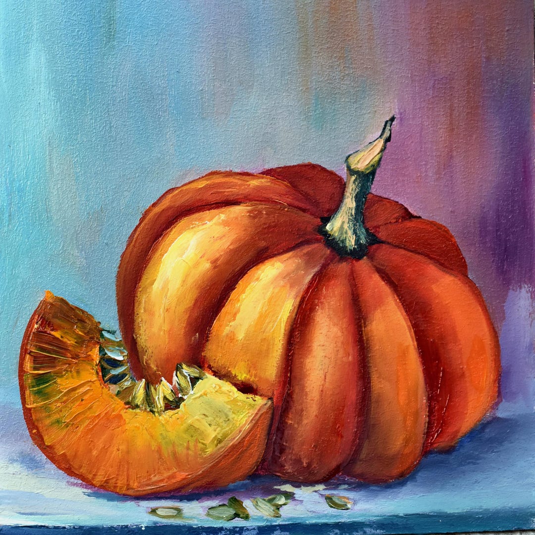 Small Oil Painting Kitchen Painting Halloween Art Pumpkin Painting ...