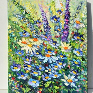 Art bonnet bleu, prairie, peinture de paysage, art mural texas, empâtement, peinture 3D, prairie, bonnet bleu, art estival