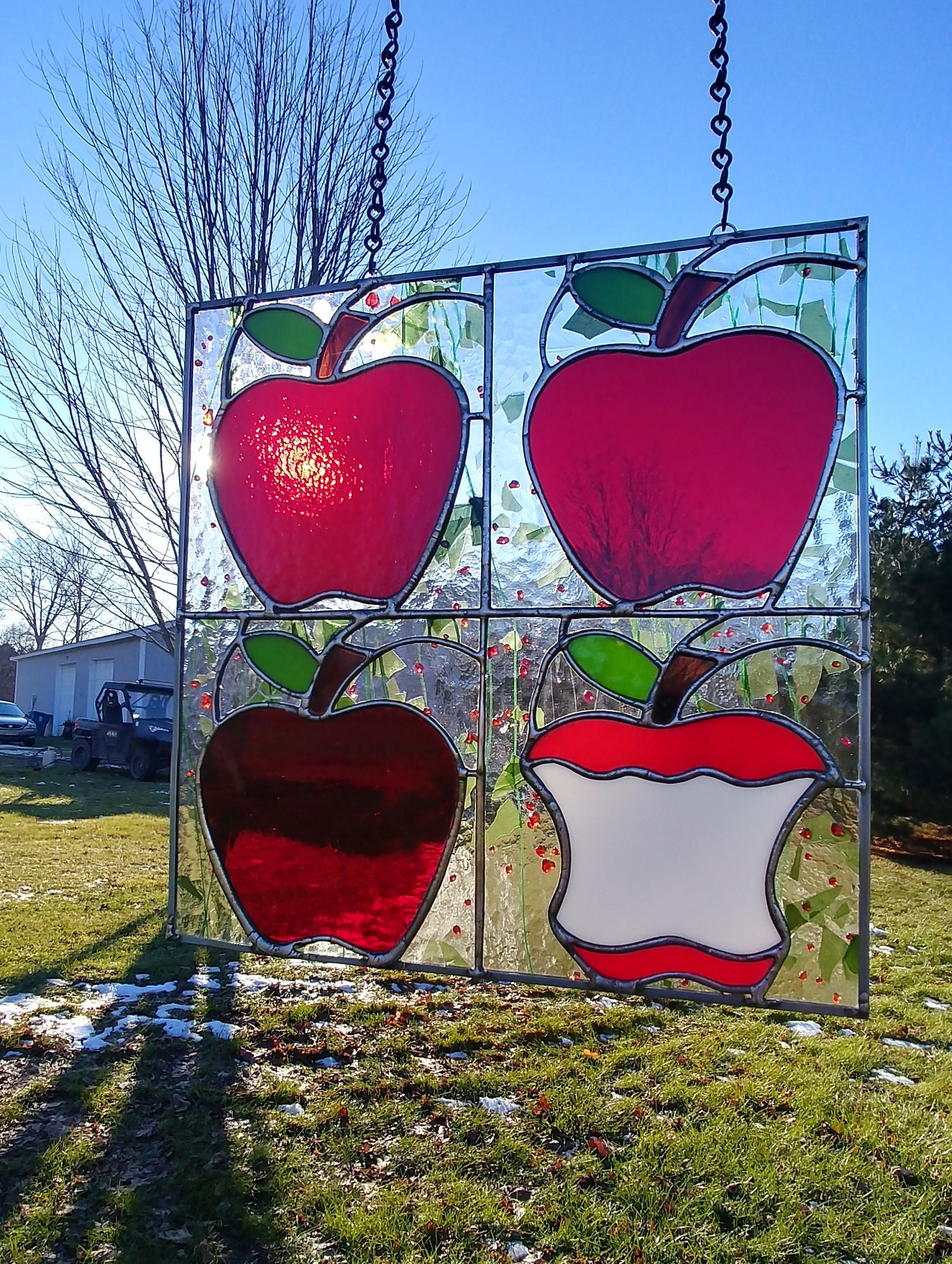 New JoLite Simulated Stained Glass #602 Window Hanging Kit 11”x14” Apples