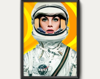 female astronaut print, spacewoman print, retro space print, retro female astronaut, feminist print