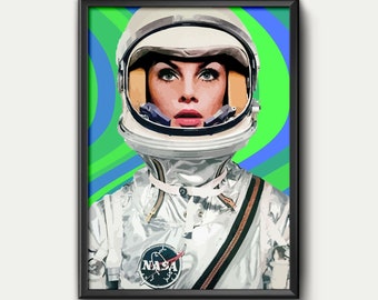 female astronaut print, spacewoman print, retro space print, retro female astronaut, feminist print