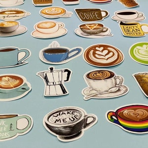 50 peças de adesivos fofos para café, conjunto para planejador, diário, scrapbooking, lindos adesivos para café com leite, pacote de adesivos para café gelado, adesivos à prova d'água para telefone