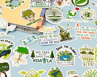Nature Sticker Save the Planet Tree Sticker Earth Day Green Sticker Set Environmental World Ocean Day Stickers Zero Waste Slogans Sign Gift