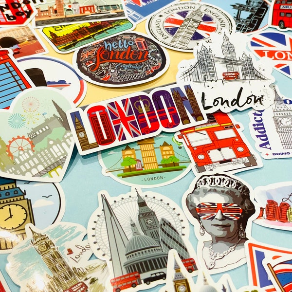 50pcs London Iconic Landmarks Places Sticker Pack British Elizabeth Queen Sticker Set Travel Planner Laptop Luggage  Gifts for mum, friends