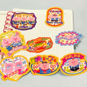 Lot de 8 autocollants mignons cochon rose, Kawaii cochon, amitié, découpés avec des matrices, autocollants pour journal intime, autocollants pour agenda, scrapbooking, cadeau