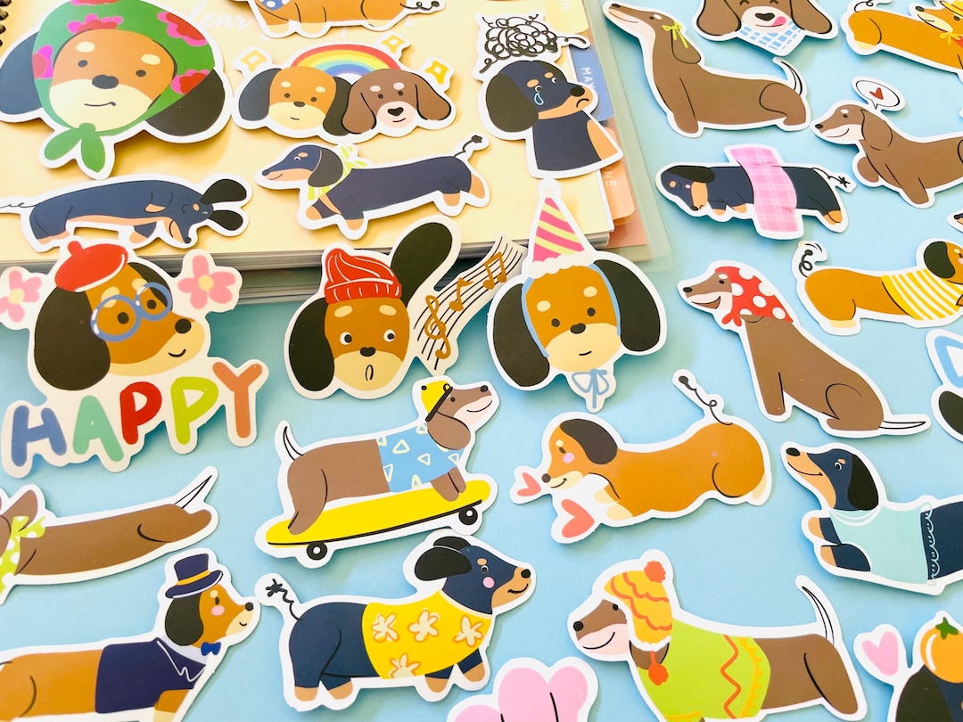 Vinyl Cute Sausage Dog Stickers, Kawaii Dachshund Dog Die Cut Sticker ...