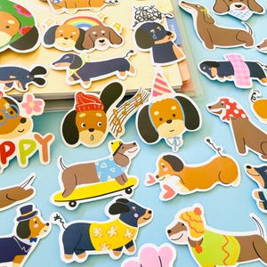 Pegatinas de vinilo de perro salchicha, juego de pegatinas troqueladas de perro salchicha kawaii, pegatinas de perro de dibujos animados para regalos, agenda, papelería bonita