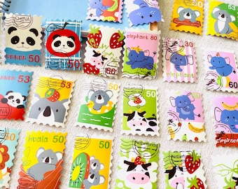 Cute Animal Stamp Stickers, Koala Stickers, Panda, Lion, Cow & Elephant Aesthetic Stickers, Kawaii Cartoon Animal Stickers for Gift, Journal