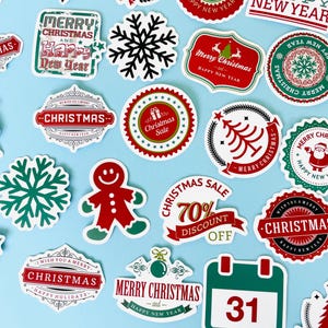 Christmas Stickers Santa Holiday Sticker Set Merry Christmas Happy New Year Sticker, tags, gifts stickers, glossy stickers for friends