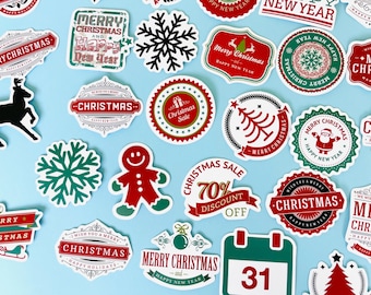 Christmas Stickers Santa Holiday Sticker Set Merry Christmas Happy New Year Sticker, tags, gifts stickers, glossy stickers for friends