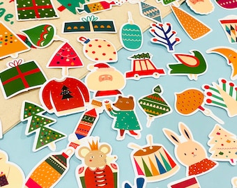 Pegatinas de adornos navideños, pegatinas de animales, pegatinas navideñas, pegatinas troqueladas de Papá Noel para planificadores, Bullet Journal y álbumes de recortes.