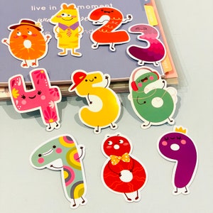 9/10 stks schattige dieren 0 tot 10 vinyl gekleurde sticker stickers voor planners, organisatoren en bullet journals kawaii dagen maanden stickerpakket