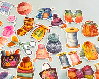 Vintage Sewing Knitting Stickers Winter Crochet Sticker Pack Fun Hydro Flask Sticker Bullet Journal Scrapbook for Planner Gift for knitter