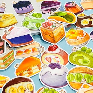 Niedlicher Erdbeerkuchen mit Hasen Aufkleber Pralinen Kuchen Hase Sticker Set Kawaii Dessert Leckeres Essen Aufkleber Geschenke für Freund Menu Deco