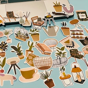 50Pcs Adesivos decorativos para móveis para casa Estilo boêmio Pacote de adesivos estéticos para scrapbooking Planner Casa folha de adesivos Conjunto misterioso