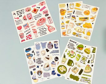 Coffee Cake Breakfast Stickers Pink High Tea Stickers Sheet Hygge Stickers Kiss Cut Stickers for Planners Bullet Journals and Scrapbooking