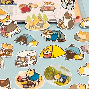 36 stücke Mini Cute Corgis Camping Vinyl Aufkleber Aufkleber Spaß Hund Reise Welpe Sticker Pack Ästhetische Journal Aufkleber Geschenke für Tierliebhaber Freunde