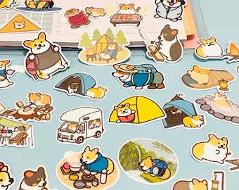 36pcs Mini Cute Corgi Camping Vinyl Decal Stickers Fun Dog Travel Puppy Sticker Pack Aesthetic Journal Stickers Gifts for Pet Lover Friends