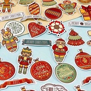 Adesivos temáticos de quebra-nozes de Natal, estilo vintage de Natal para família, conjunto de adesivos de corte de beijo de feriado para planejador, decalque, presentes de scrapbooking, laptop