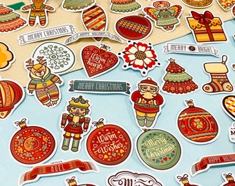 Christmas Nutcrackers Theme Stickers XMAS Vintage Style for Family Holiday Kiss Cut Stickers Set for Planner Decal Scrapbooking Gifts laptop