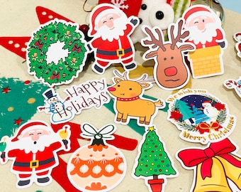Merry Christmas Cute Santa Vinyl Stickers Set Xmas Tree Ginger Sticker for planners, Bullet Journals, Scrapbooking, Gifts for Family Friends