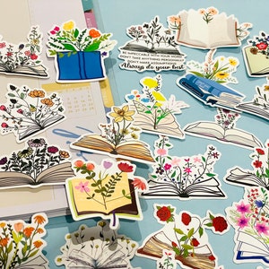 Boho Blumen Bücher Aufkleber Planer Dekorative Aufkleber Buch Liebhaber Lesung Vinyl Aufkleber Set Rosen Gänseblümchen Aufkleber Journal Aufkleber Geschenke